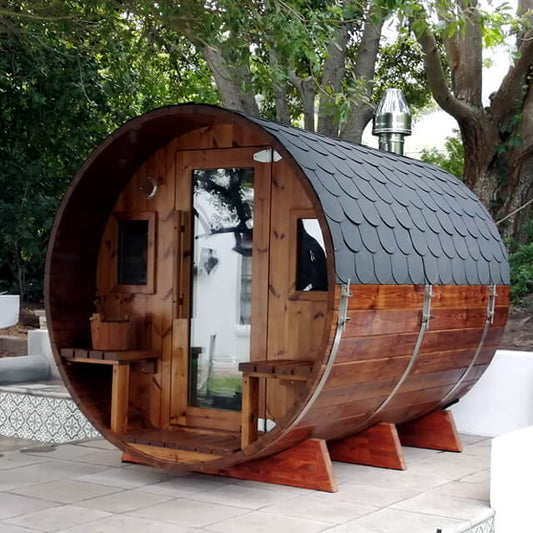 Barrel Sauna, Round Sauna, Custom Sauna, Wood Sauna, Banya Barrel Sauna, double window sauna, outdoor barrel sauna