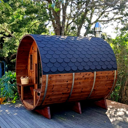 Barrel Sauna, Round Sauna, Custom Sauna, Wood Sauna, Banya Barrel Sauna, double window sauna, outdoor barrel sauna