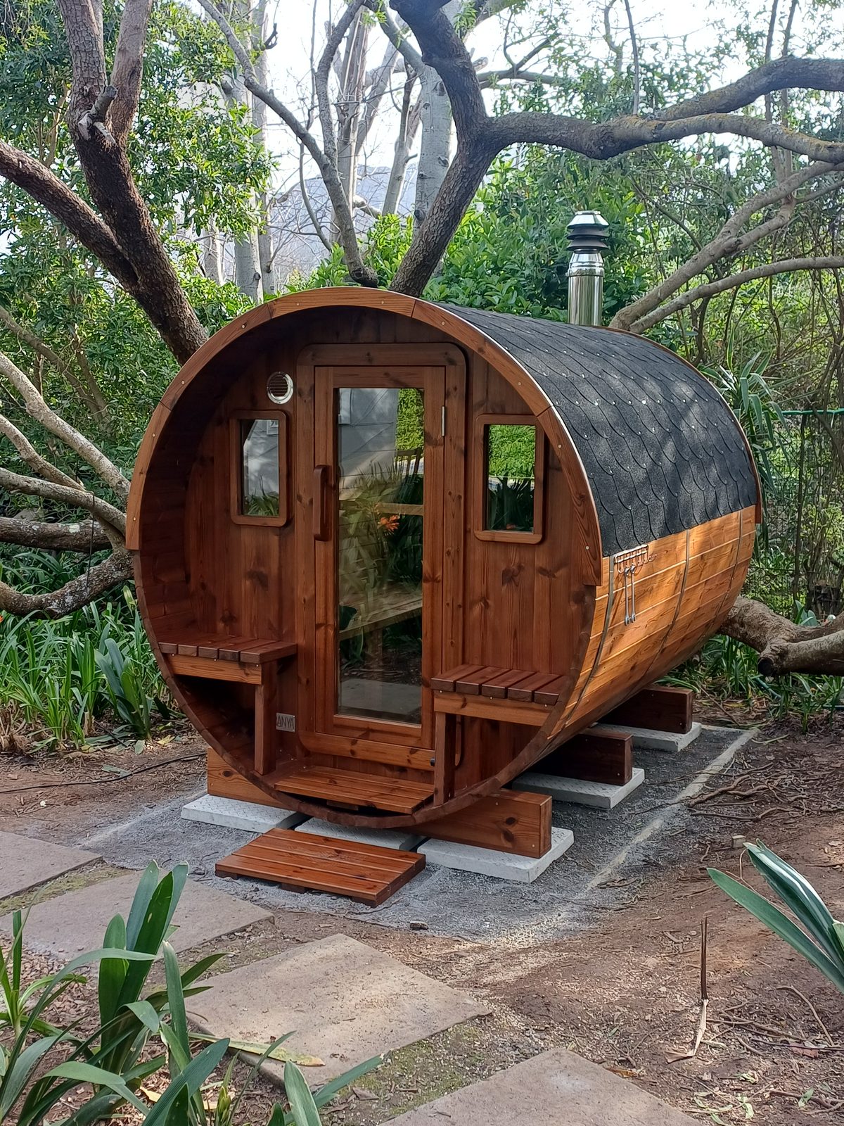 The BANYA barrel at Howard and Suzy’s, under the trees in Constantia