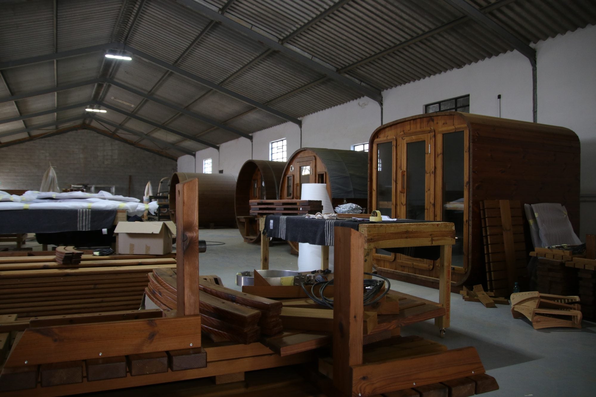 Barrels in build across the workshop